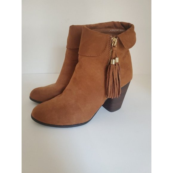 LC Lauren Conrad Shoes - LC Lauren Conrad Brown Faux Suede Fringe Tassle Zip Up Ankle Booties Boots Sz 7